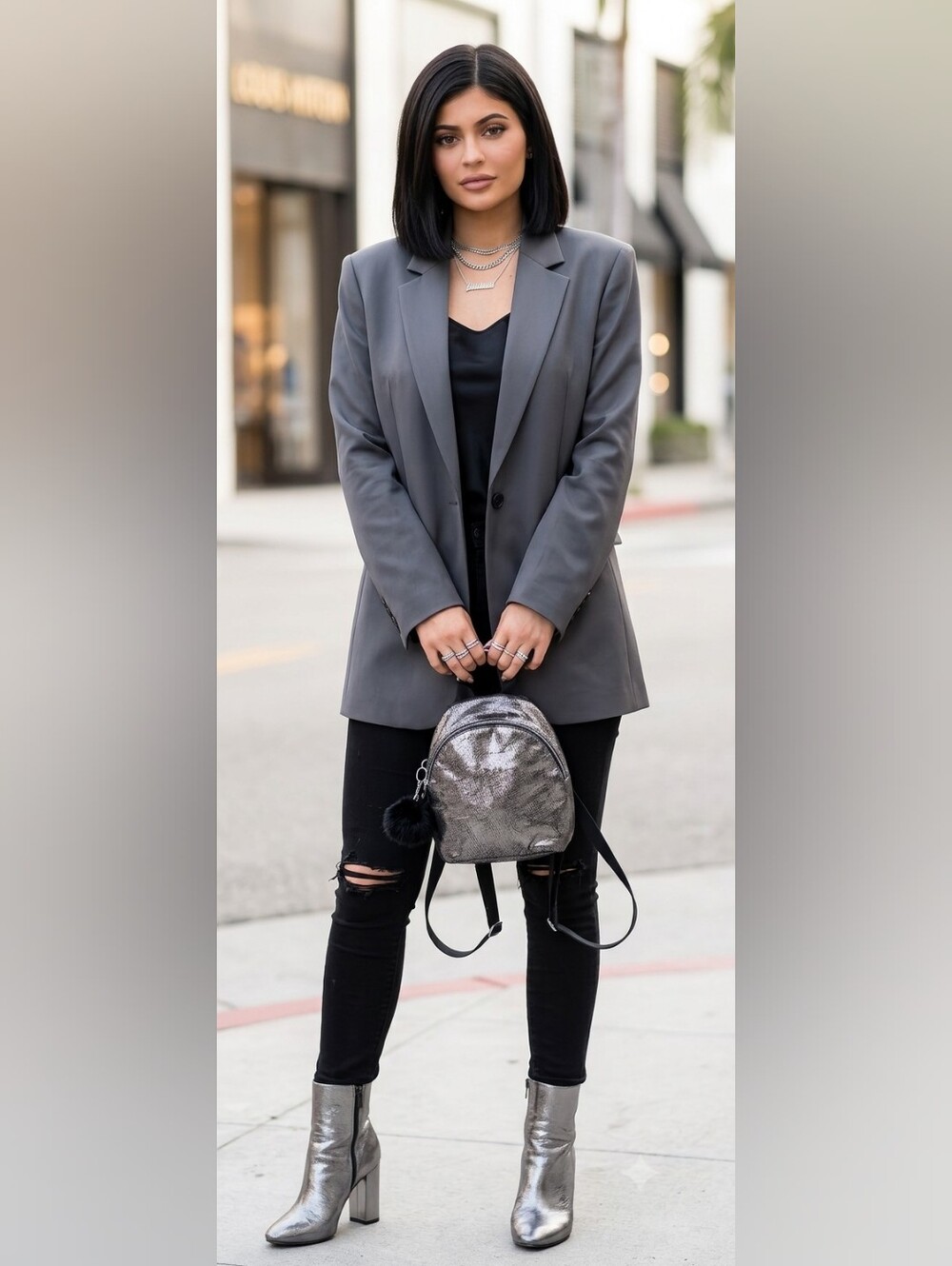 Kendall & Kylie Kids Metallic Silver Mini Backpack with Black Pom